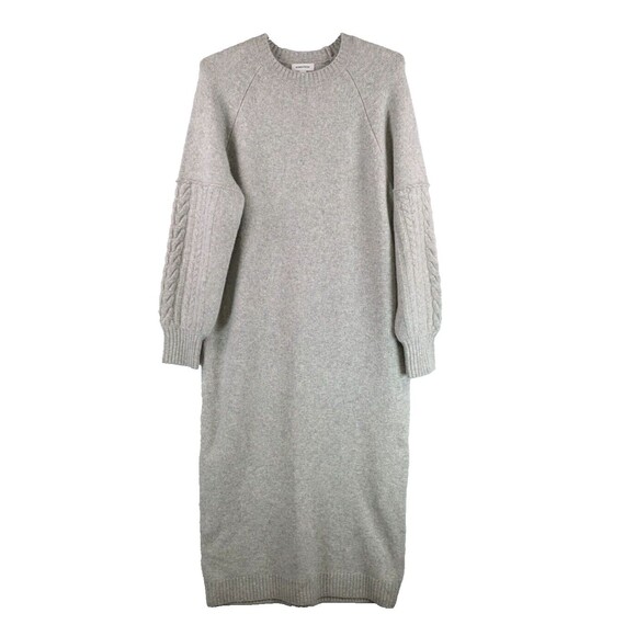 Nordstrom Sweater Dress Crew Neck Midi Small Gray Wool Blend Ribbed Cable Knit - Picture 1 of 10